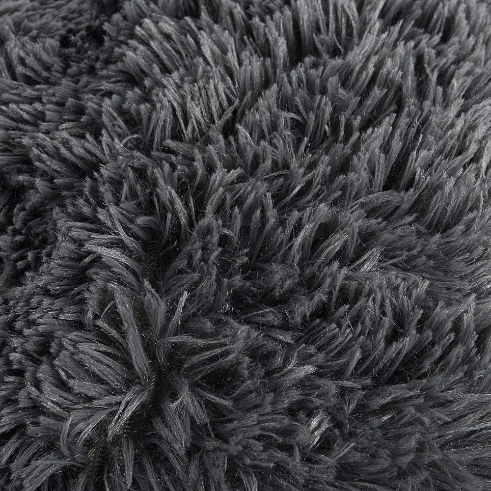 Deep Gray Luxury Furry Soft Adorable Trendy Pompom Throw Pillow Decor Cover Set - Picture 4 of 8